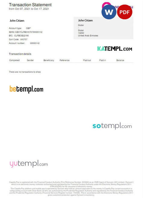 UAE COPELLA PAY bank statement Word and PDF template