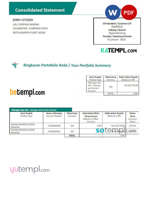 UAE KEB HANA bank statement Word and PDF template