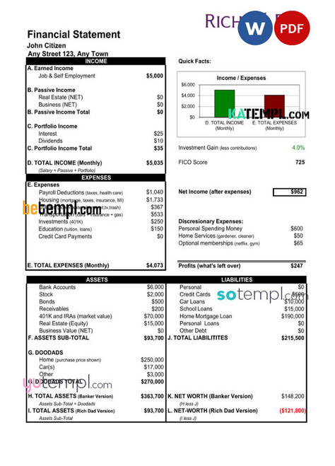 USA Rich Dad bank statement Word and PDF template