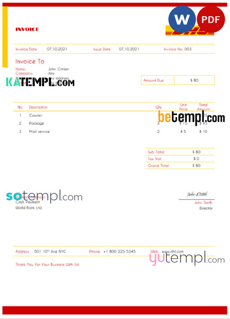 USA DHL invoice template in Word and PDF format, fully editable