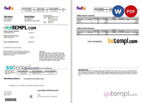 USA Fedex invoice template in Word and PDF format, fully editable