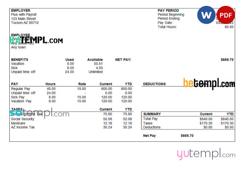 # enough good pay stub template in Word and PDF format