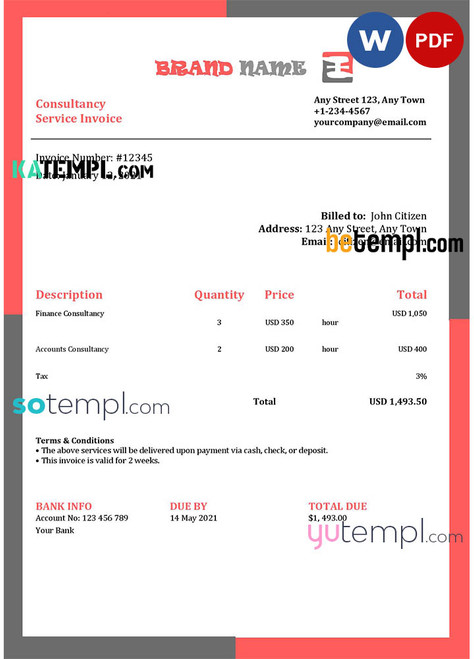 # link rogue universal multipurpose invoice template in Word and PDF format, fully editable