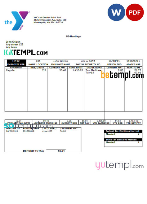 # smart ground pay stub template in Word and PDF format