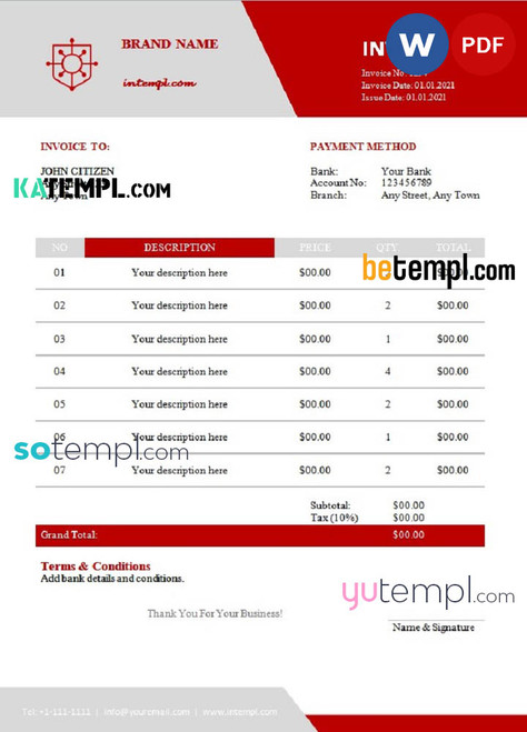 # spire venture universal multipurpose good-looking invoice template in Word and PDF format, fully editable