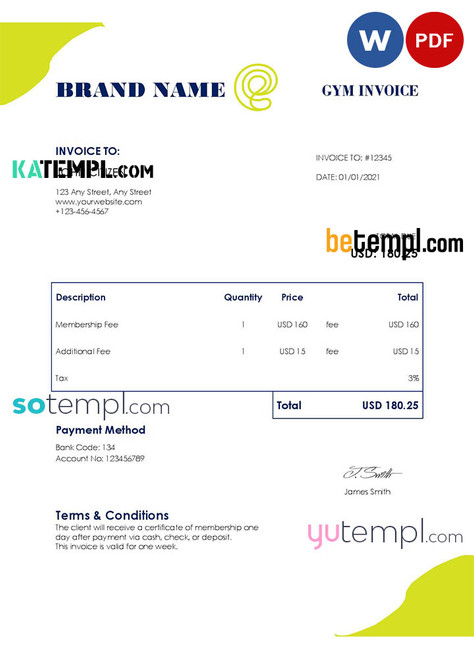 # wide grid universal multipurpose invoice template in Word and PDF format, fully editable