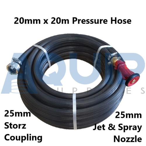 20mm x 20m Fire Pressure Hose with Nozzle & Storz