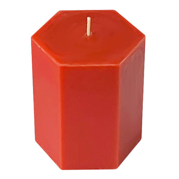 Hexagon Shape Scented Pillar Candle 3" x 4" - Red Orange Color with Red Currant Scent