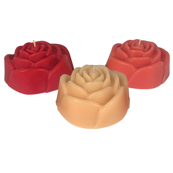 Set of 3 Rose Candles 4" x 2" - Red Color with Bougainvillea Scent- Pink Color with Rose Petal Scent - Ivory Color with Shimmer Scent - Pink -Cream Colors with Bougainvillea Scent