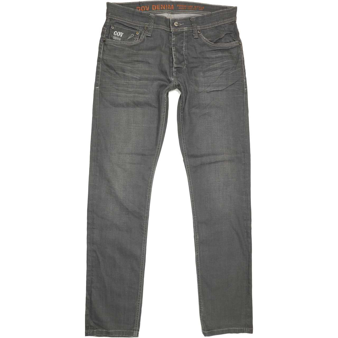 0 Gov Denim Men Grey Straight Regular Stretch Jeans W32 L32 (81643)