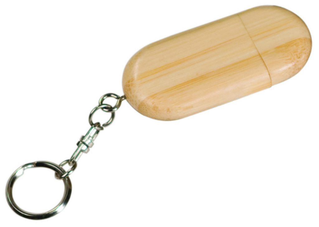 GB Rounded Bamboo USB Flash Drive with Keychain