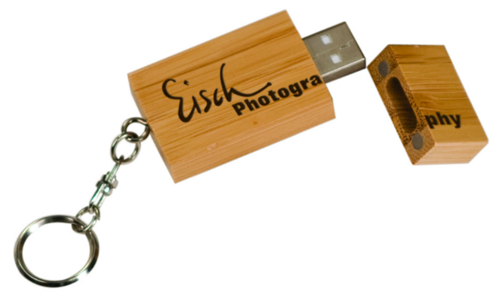 GB Square Bamboo USB Flash Drive with Keychain