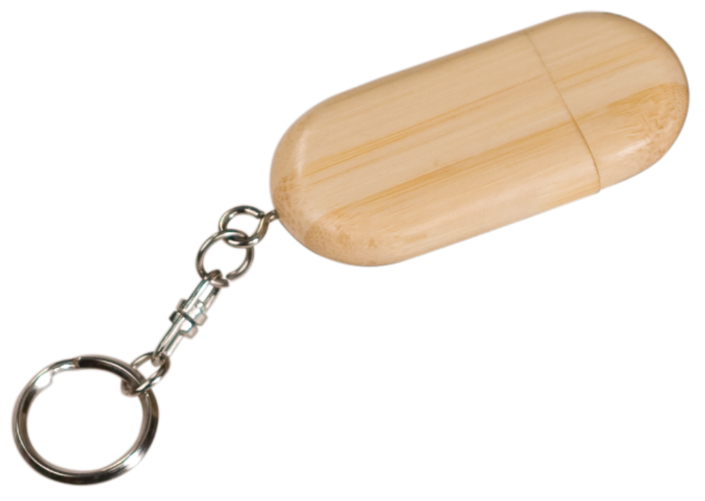 GB Genuine Bamboo Rounded USB Flash Drive with Keychain