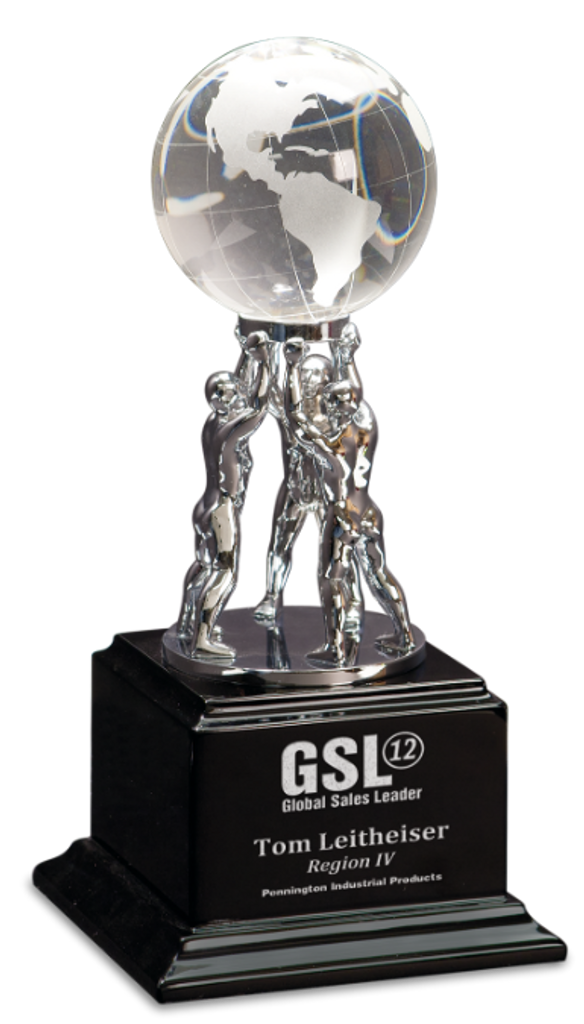 Crystal Globe on Silver Metal Teamwork Stand/Black Base