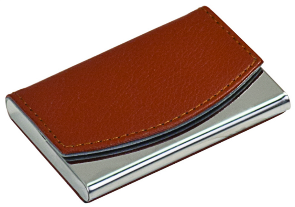 Faux Leather/Metal Business Card Holder