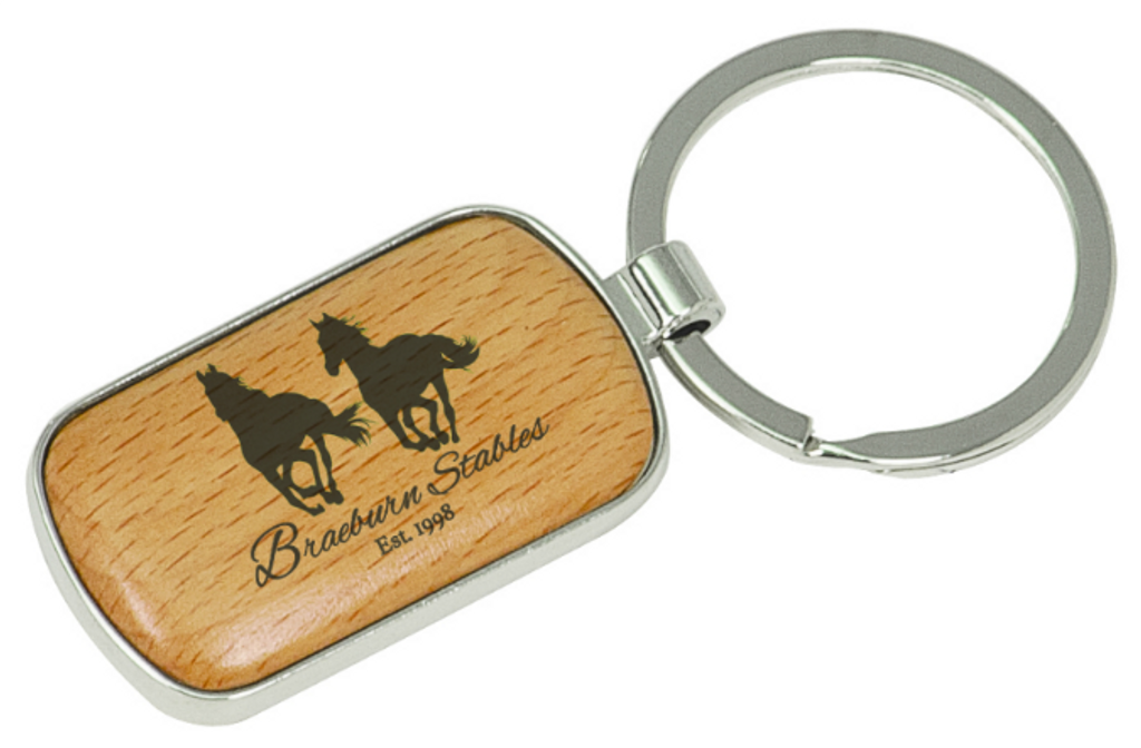 Silver & Wood Round Corner Keychain