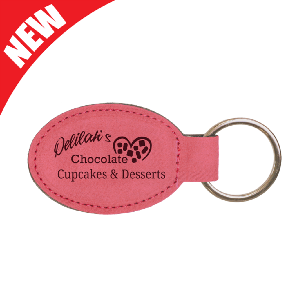 Pink Leatherette Oval Keychain