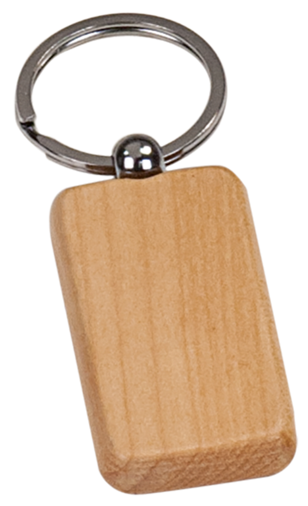 Maple Finish Wooden Rectangle Keychain