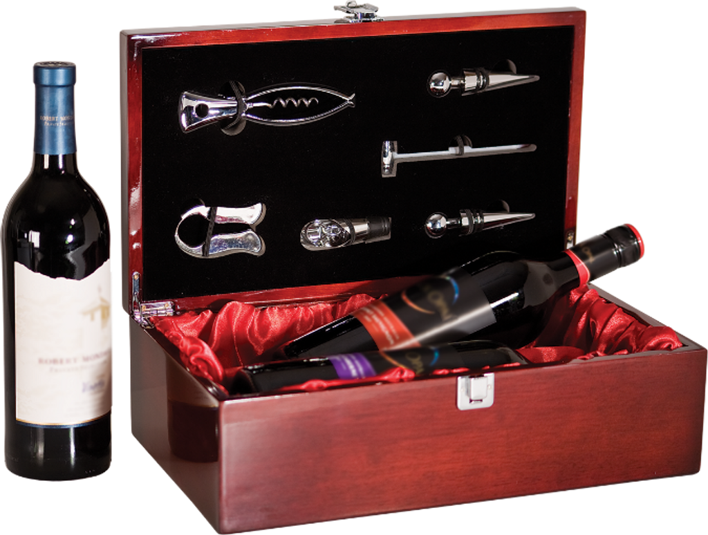 Rosewood Piano Finish Double Wine Presentation Box with 6 Tools