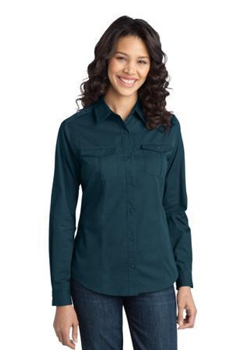 Ladies Stain-Release Roll Sleeve Twill Shirt