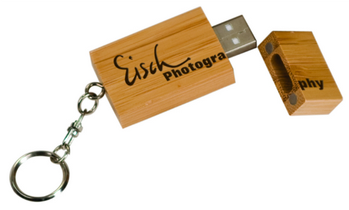 GB Square Bamboo USB Flash Drive with Keychain