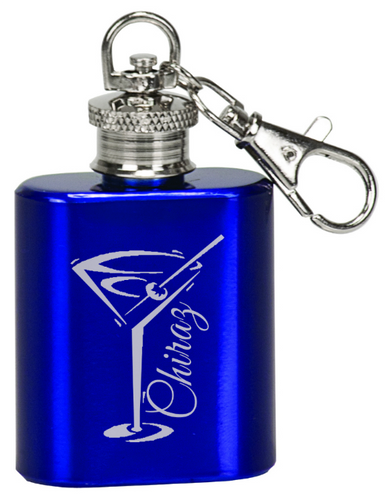 Gloss Blue Stainless Steel Flask Keychain