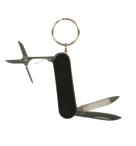 Black Finish 3-Function Pocket Knife with Keychain