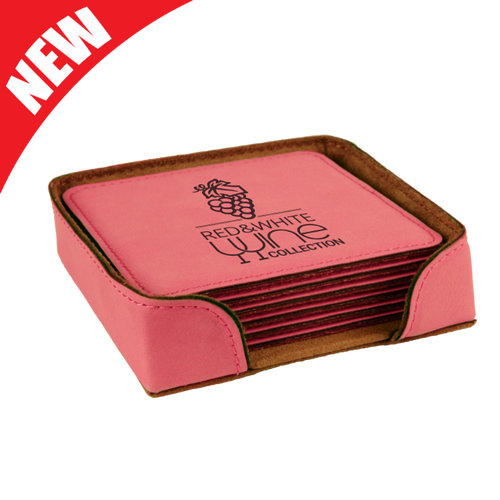 Square Pink Leatherette 6-Coaster Set