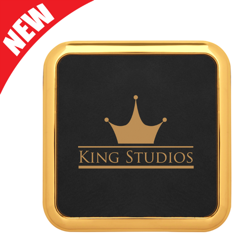 Square Black Leatherette Coaster with Gold Edge