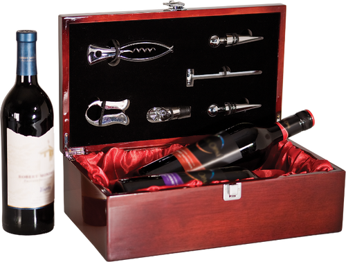 Rosewood Piano Finish Double Wine Presentation Box with 6 Tools