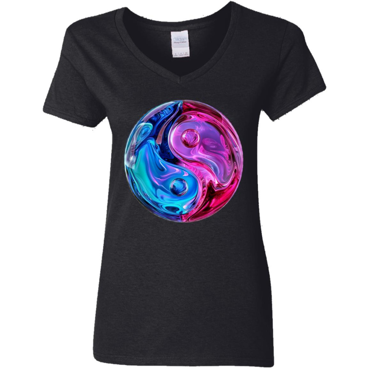 Trippy Yin Yang Ladies' 5.3 oz. V-Neck T-Shirt - AI Art Bunch