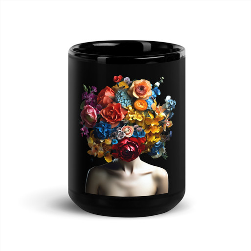 Flower Head Black Glossy Mug