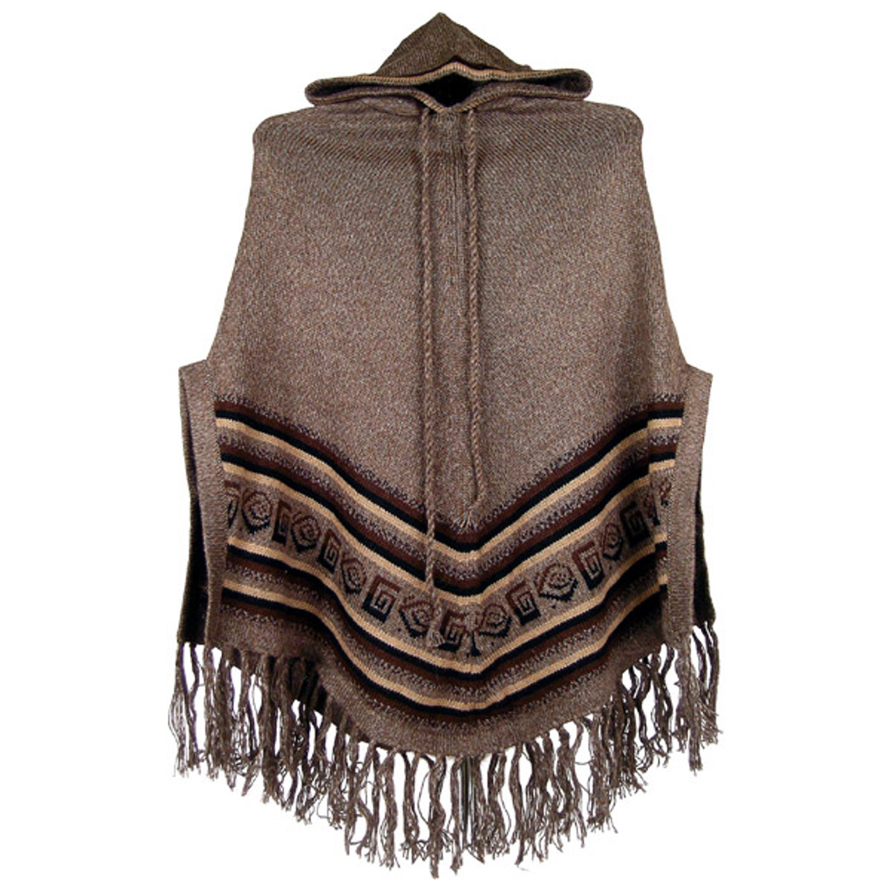 Hooded Poncho With Stripes 100% Alpaca Knit and Hood - Sanyork Fair Trade