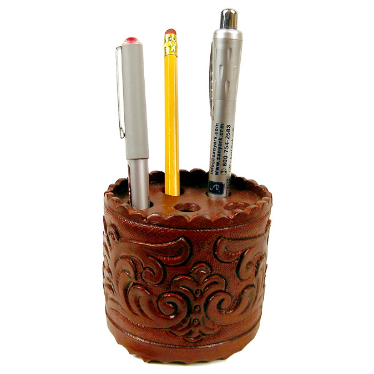 Leather Pen Holder Tooled Western Design - Sanyork Fair Trade
