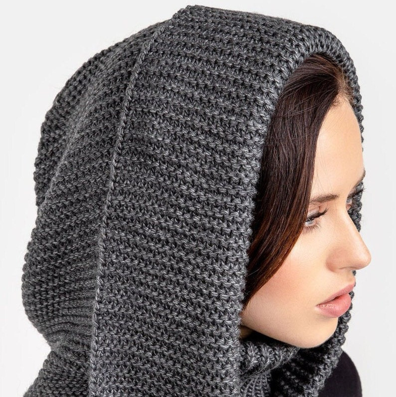 Alpaca Chunky Warm Hood Scarf Hat Beanie Pullover Cap Warm Hooded