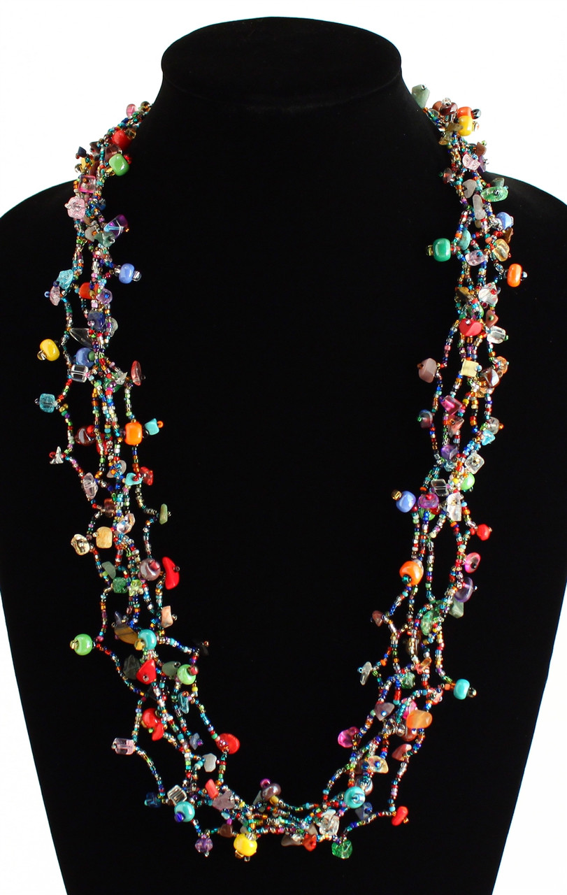 Multicolored Strand Magnetic Clasp Glass Beads 30 Long Necklace Hand Made
