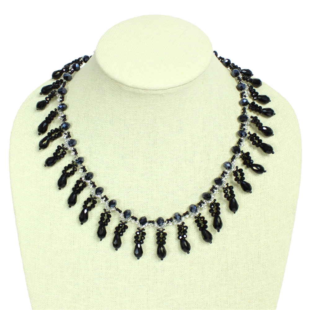 Candela Black Onyx Crystals and Glass Necklace Magnetic Clasp Hand