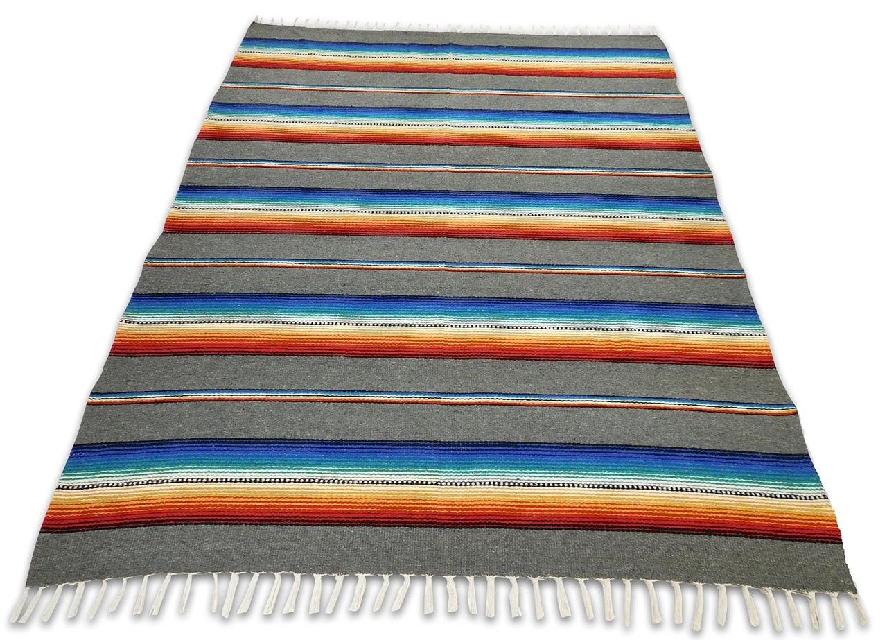 Sarape Cotton Heavy Weave 58 x 78 Striped Tan Yoga Roll Blanket