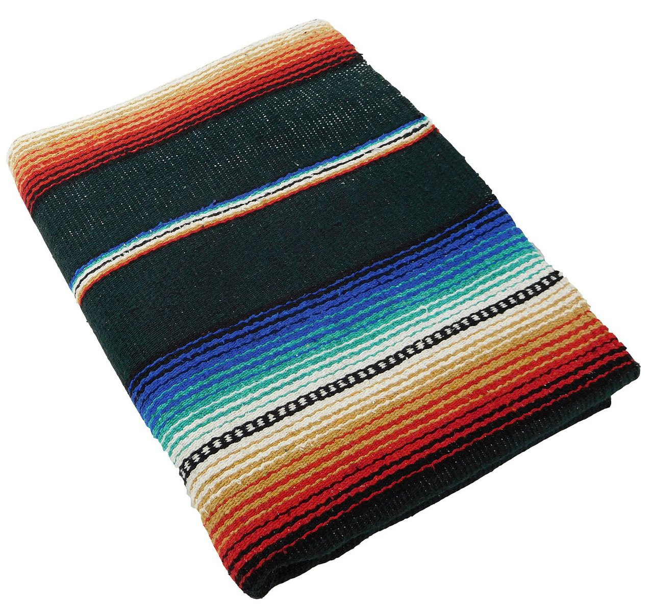 Sarape Cotton Heavy Weave 58 x 78 Striped Tan Yoga Roll Blanket