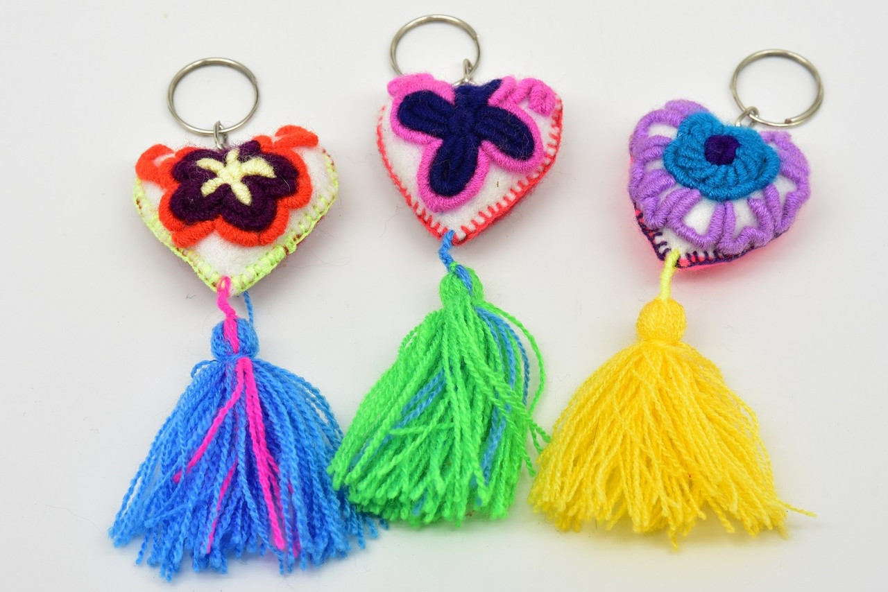 Keychain Multicolored Felted Embroidered Charm Heart Assorted Key Ring -  Sanyork Fair Trade