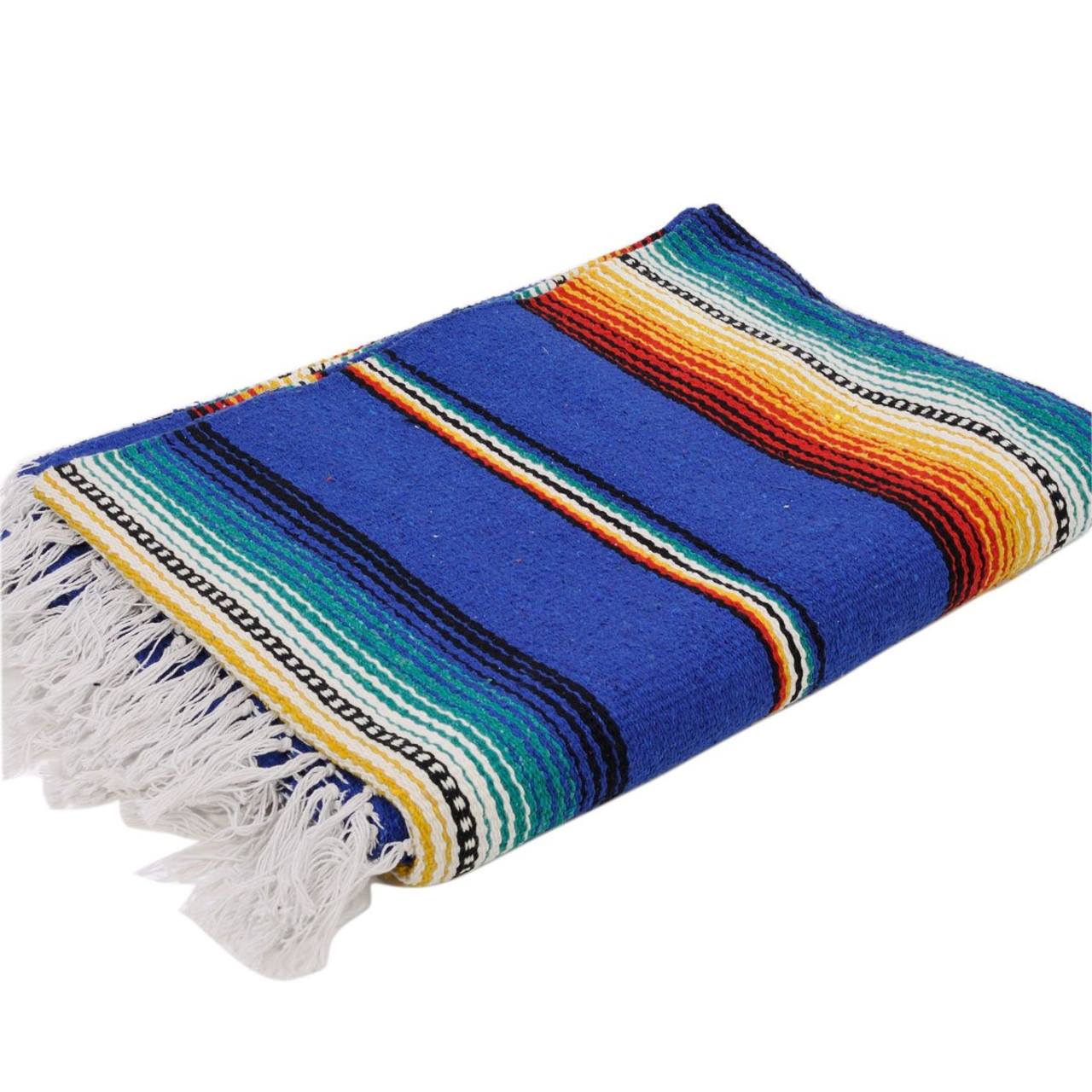 Sarape Cotton Heavy Weave 58 x 78 Striped Royal Blue Yoga Roll Blanket -  Sanyork Fair Trade