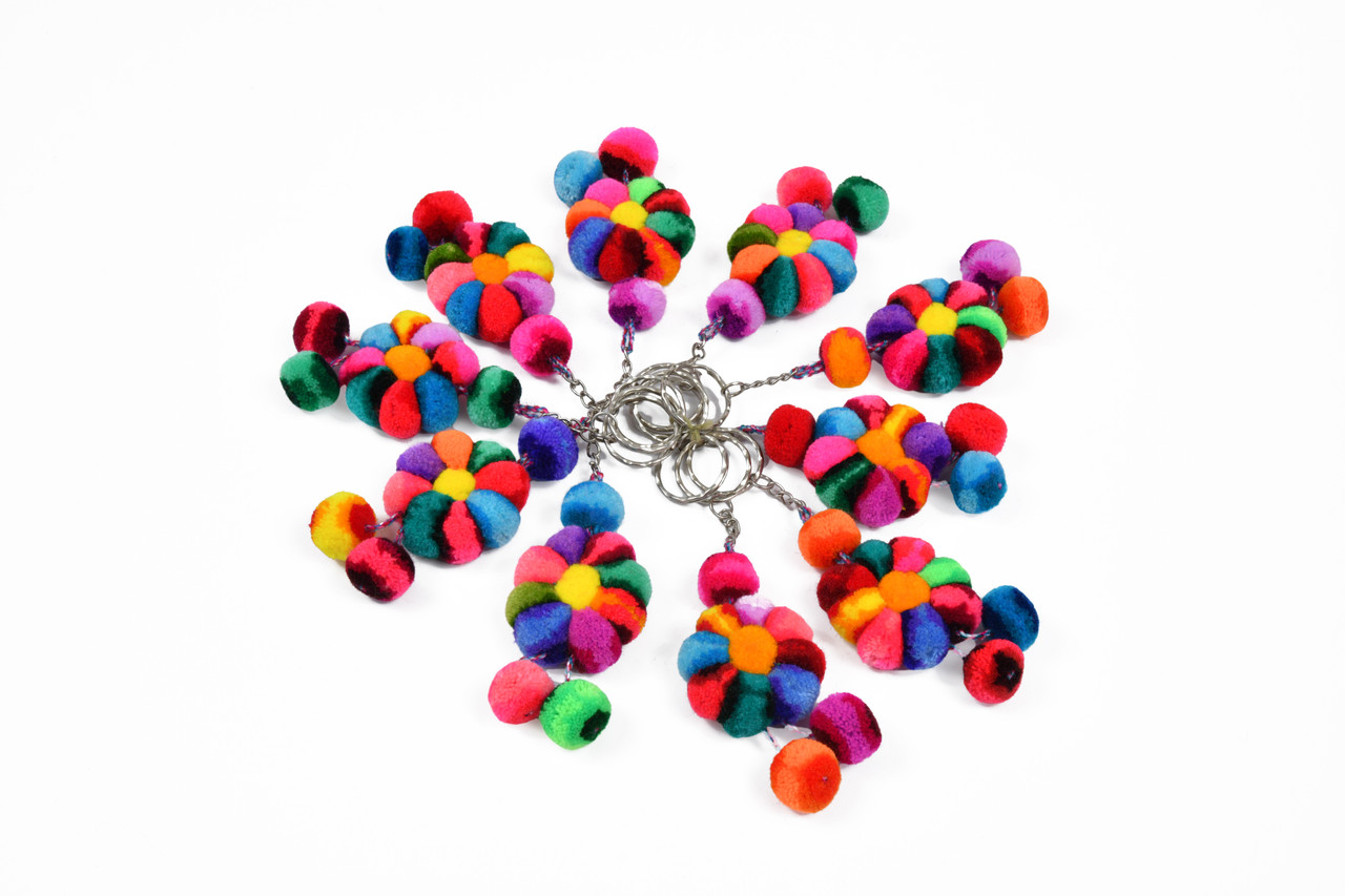 Pom-Pom Keychain Bobbles Multicolor Balls Furry Purse Embellishments -  Sanyork Fair Trade