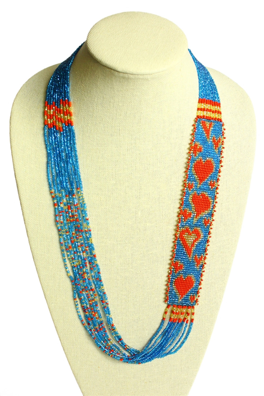 Blue Diamond Turquoise and Carnelian Bead Necklace and Earring Set