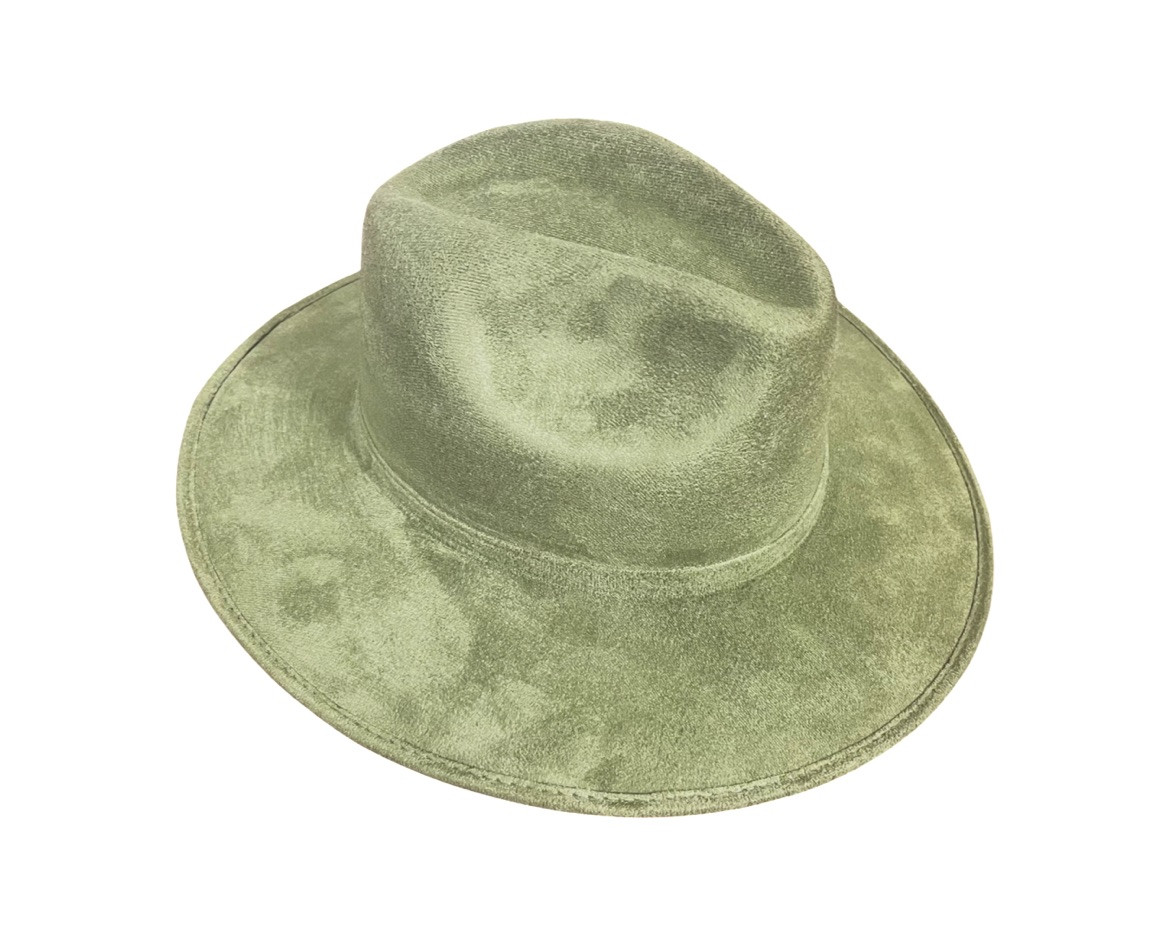 Vintage Smooth Sage Suede Fedora Hat Fine Brim Adjustable Large