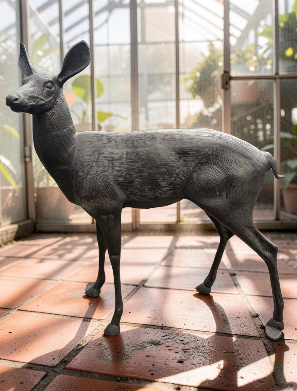 Heirloom Bronze Patina Doe Standing Mother Deer Garden Statue
