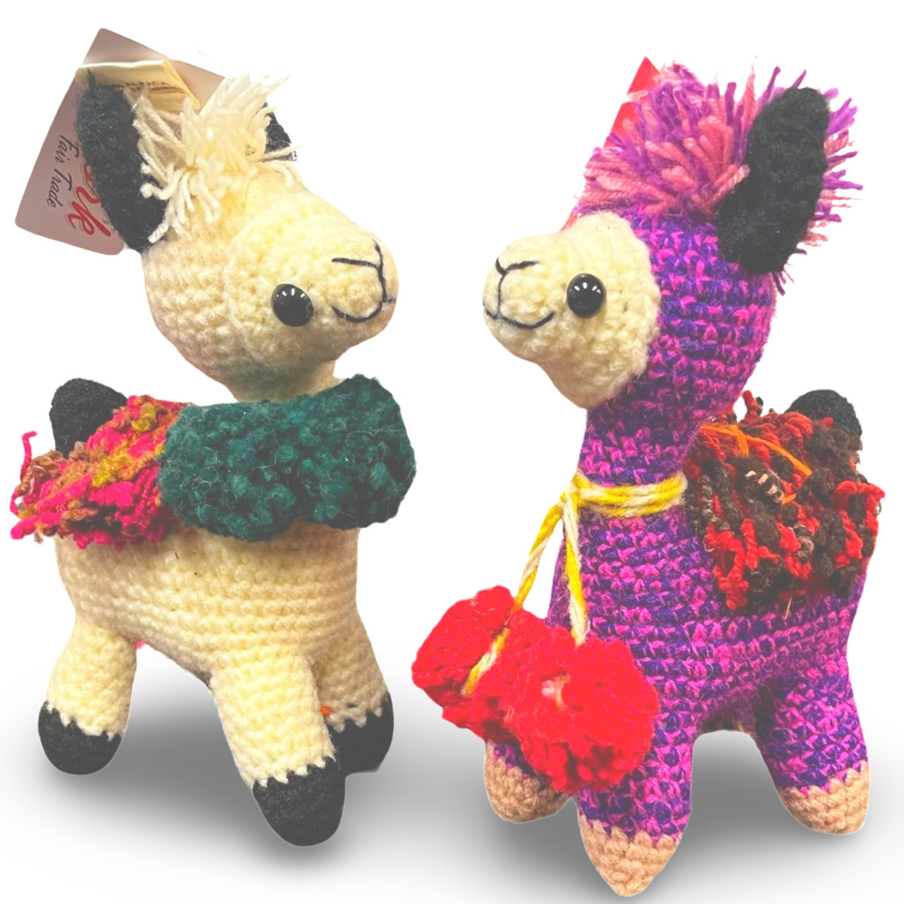 Hand Crochet Plush Alpaca Llama Doll 8.5 Toy with PomPom and Wool Blanket  - Sanyork Fair Trade