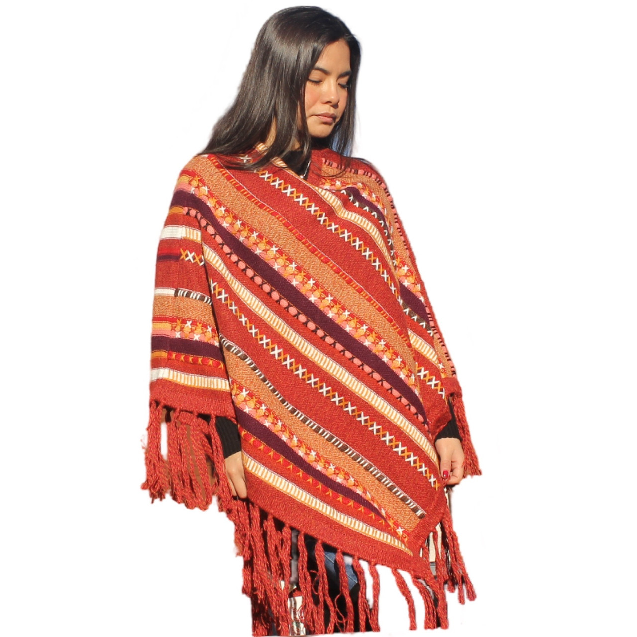Adult 100% Alpaca Knit Bands & Blades Azpa Poncho Assorted