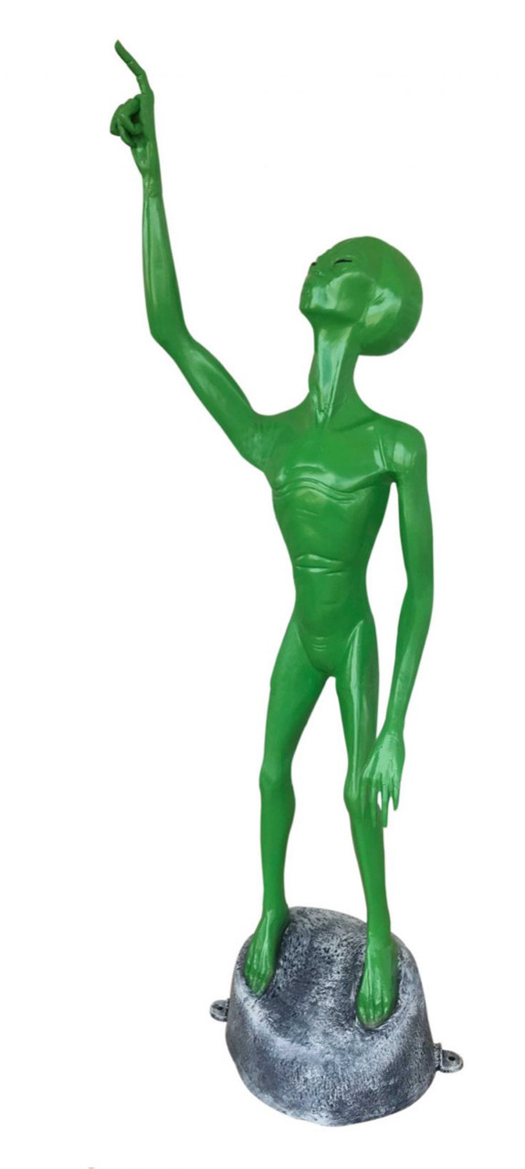 Alien Pointing At Sky Green Space Men Sculpture Recycled Aluminum