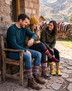 Winter Alpaca Blend Knit Socks in Traditional Peruvian Style Assorted
