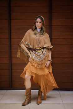 Bonnie Alpaca Hoodie Poncho with Hood and Stripes